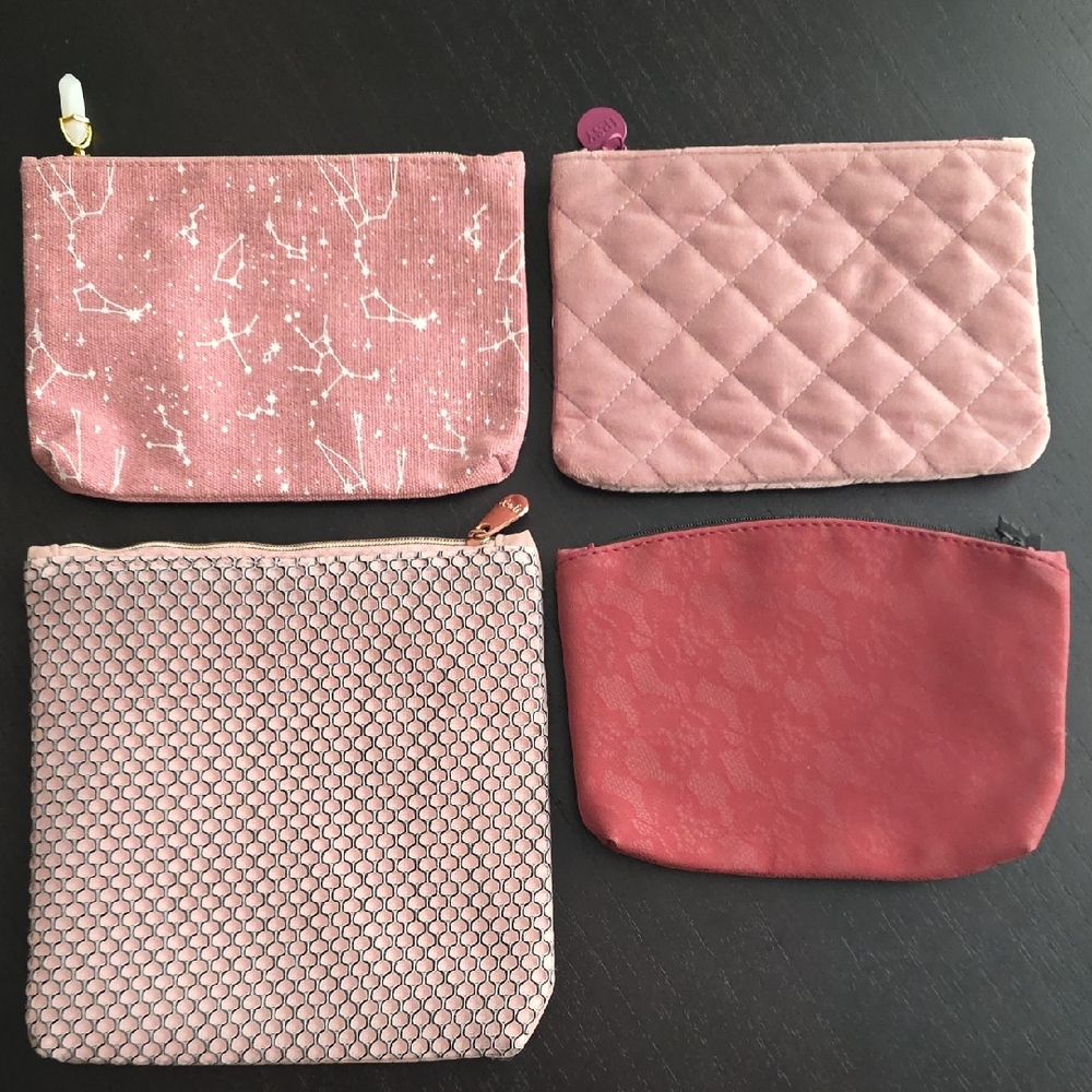 Set of 4 Pink Quilted and Patterned Pouches